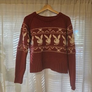 RARE AUTHENTIC VINTAGE PLAYBOY  60s 70s Red Wool Sweater Snow Bunny Large